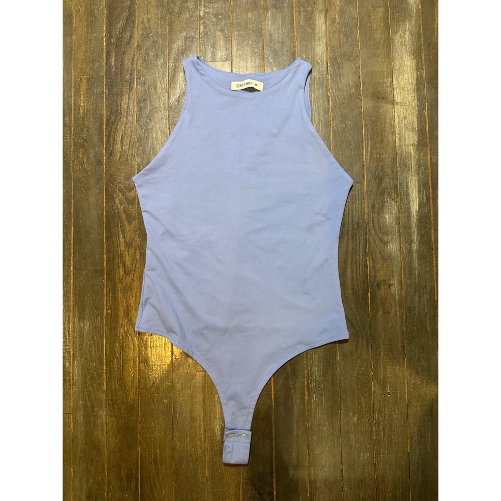 REORIA Womens High Neck Sleeveless Bodysuit Periwinkle Blue Racerback